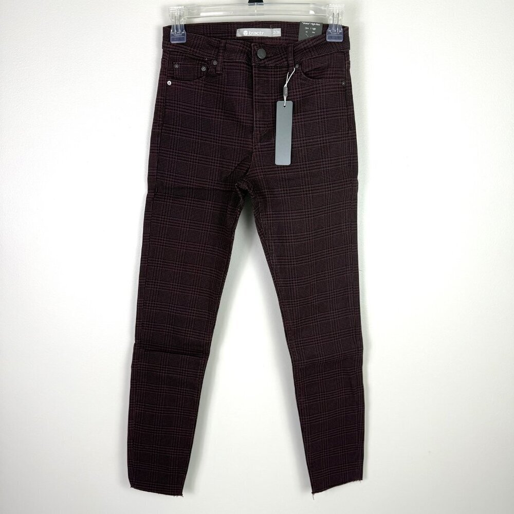 Tractr Jeans Pants Womens 2 Plaid Mona High Rise Slim Fit Raw Hem Stretch